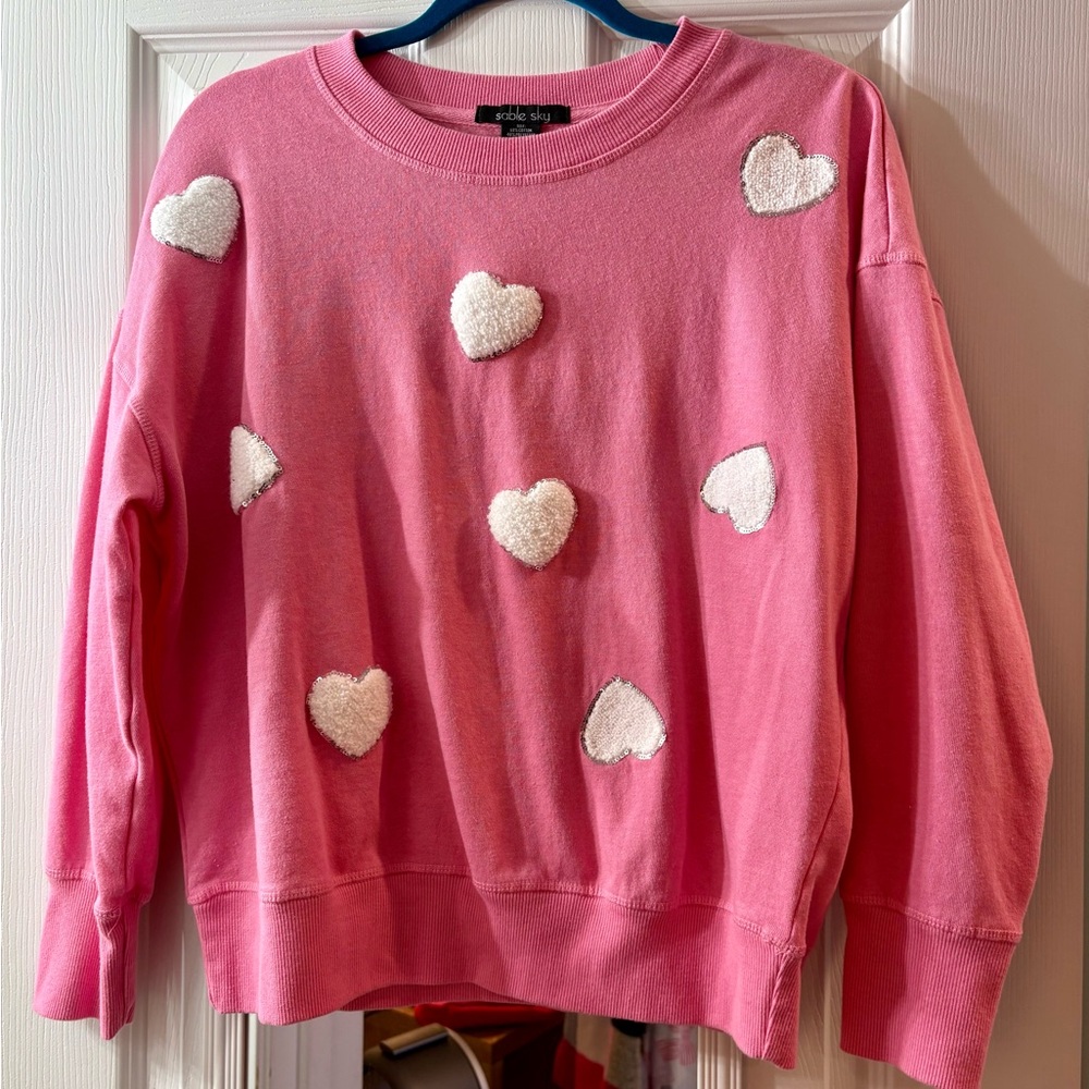 Pink Heart Crew Neck Sweater